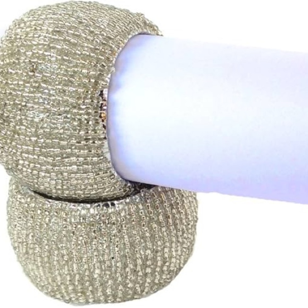 NEW Textured Silver Napkin Rings Set - Picture 5 of 9